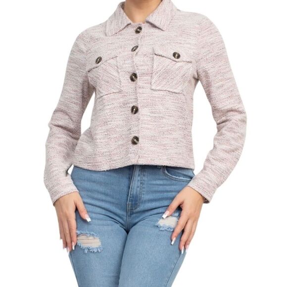 HAUTE MONDE Plaid Button-up Tweed Long Sleeves Top Shacket - Picture 2 of 9